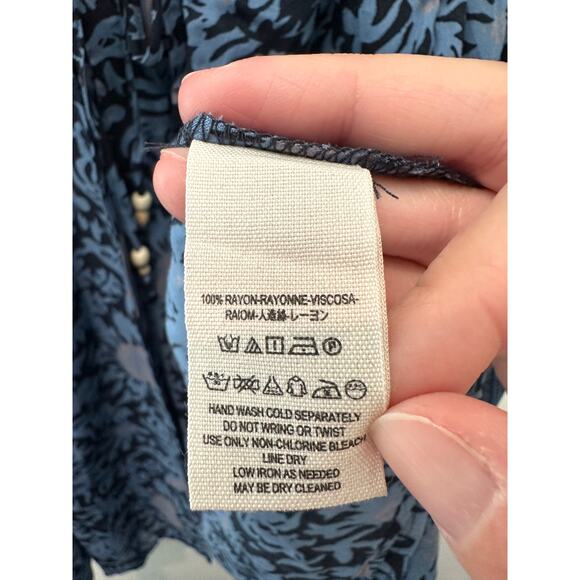 FREE PEOPLE | Blue Boho Floral Peasant Oversized Open Front Blouse | Medium - Picture 6 of 6